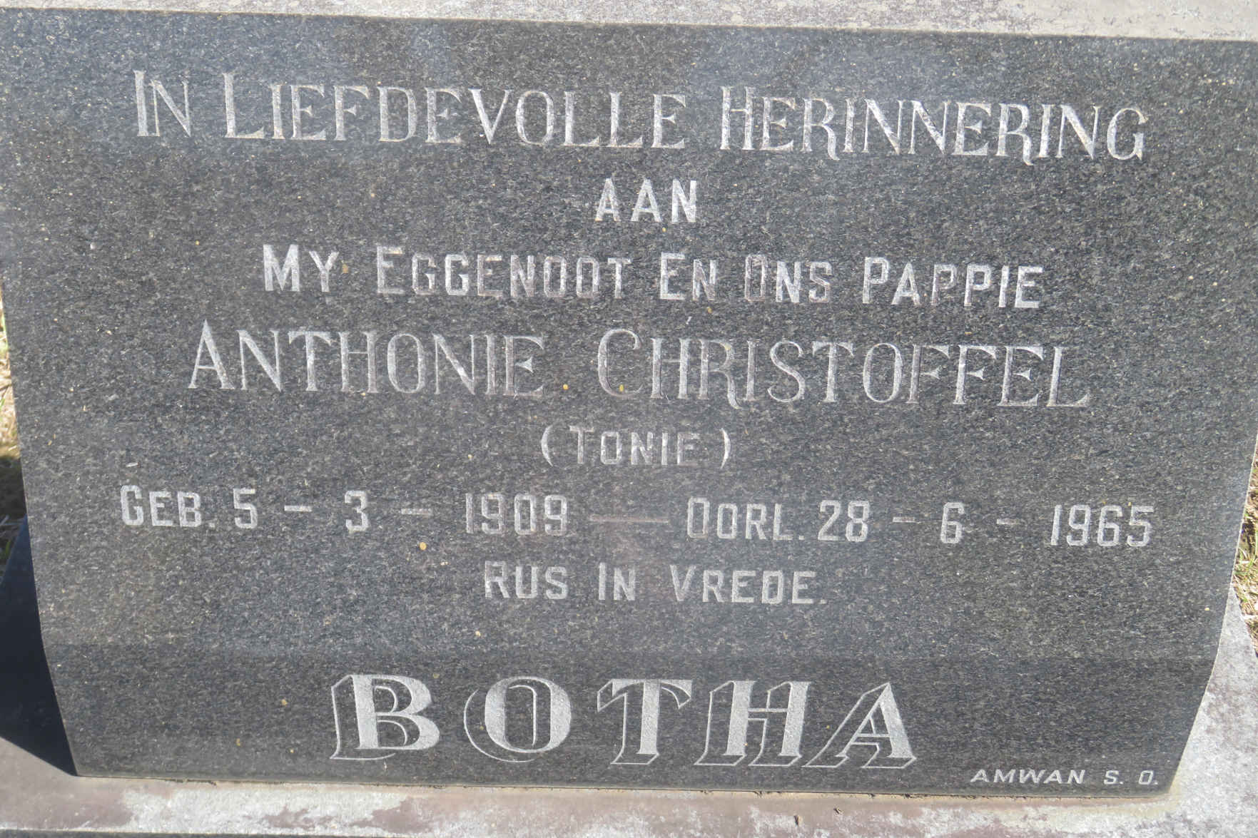 BOTHA Anthonie Christoffel 1909-1965
