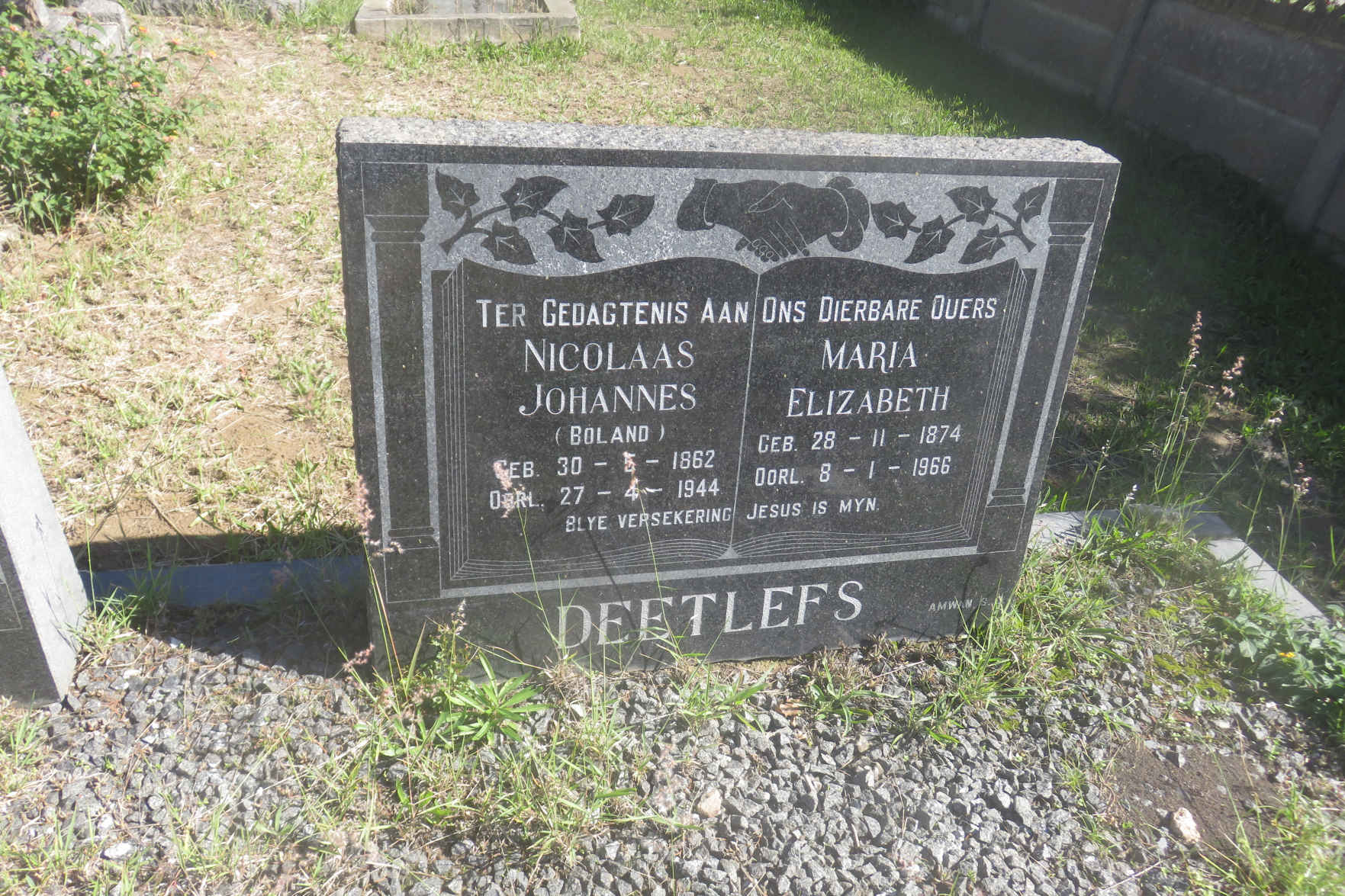 DEETLEFS Nicolaas Johannes 1862-1944 & Maria Elizabeth 1874-1966