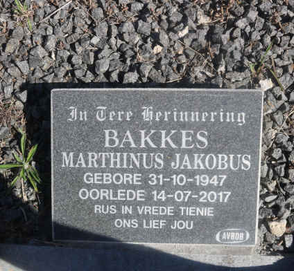 BAKKES Marthinus Jakobus 1947-2017