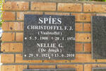 SPIES Christoffel F.J. 1908-1974 & Nellie G. DE JONGH 1921-2010