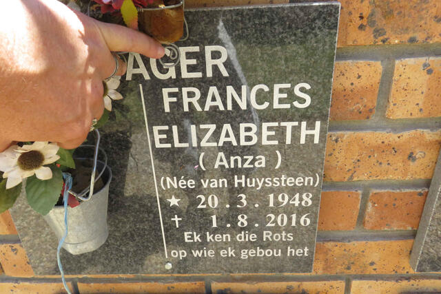 JAGER Frances Elizabeth, de nee VAN HUYSSTEEN 1948-2016