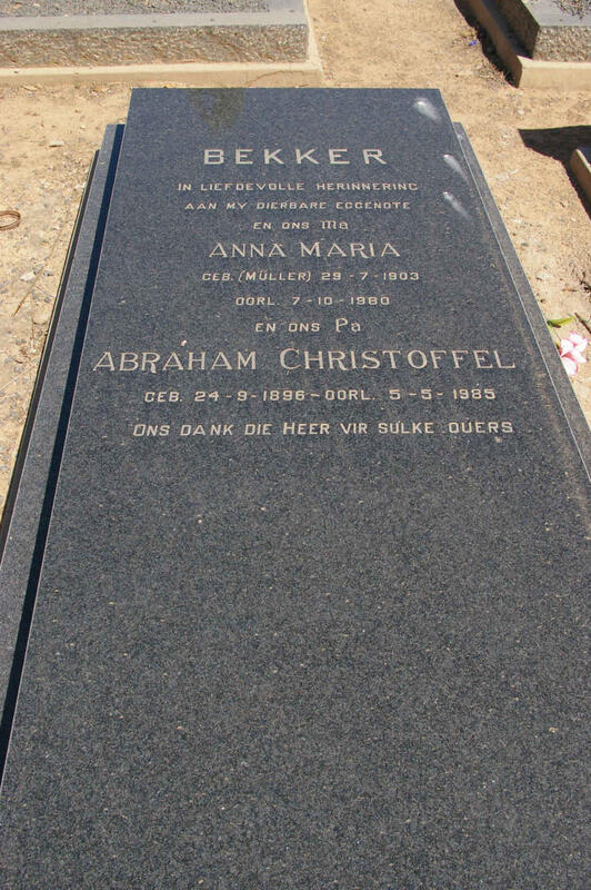 BEKKER Abraham Christoffel 1896-1985 & Anna Maria MULLER 1903-1980
