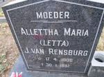 RENSBURG Allettha Maria, J. van 1906-1987