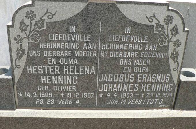 HENNING Jacobus Erasmus Johannes 1903-1974 & Hester Helena OLIVIER 1909-1987