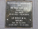 VILLIERS J.D., de nee SMITH 1922-2016 :: LE ROUX W.H. nee DE VILLIERS 1957-2001