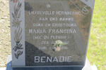 BENADIE Maria Francina nee DU PLESSIS 1912-2001