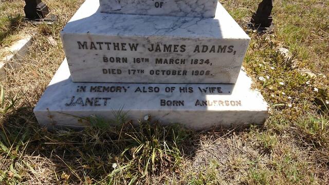 ADAMS Matthew James 1834-1908 & Janet ANDERSON