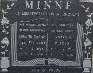 MINNE Ignatius Petrus 1914-1976 & Eugene Sarah FREEMAN 1928-2016