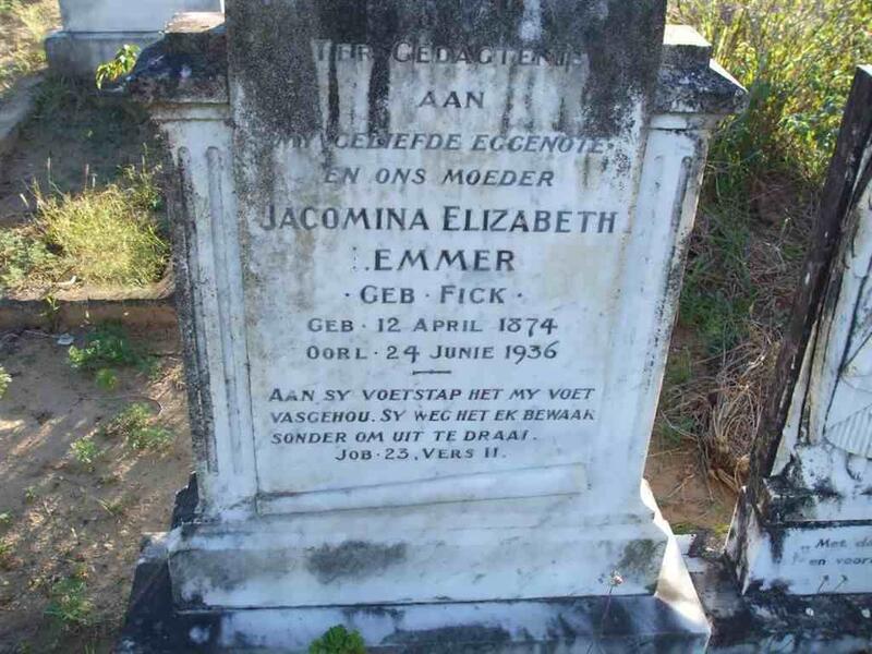 LEMMER Jacomina Elizabeth nee FICK 1874-1936