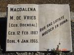 VRIES Magdalena M. de nee ODENDAL 1887-1965