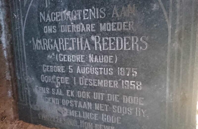 REEDERS Margaretha nee NAUDE 1875-1958