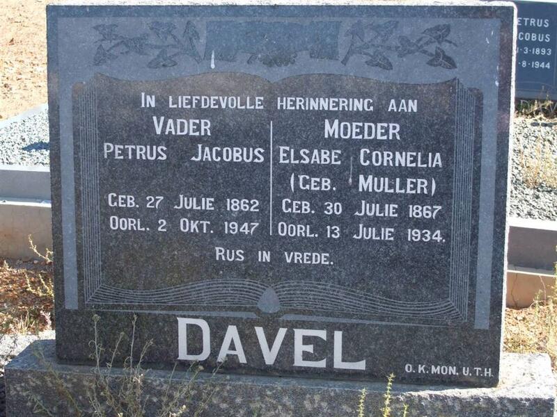 DAVEL Petrus Jacobus 1862-1947 & Elsabe Cornelia MULLER 1867-1934