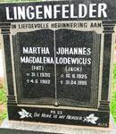 LINGENFELDER Johannes Lodewicus 1925-1995 & Martha Magdalena 1930-1982
