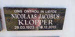 KLOPPER Nicolaas Jacobus 1923-2015
