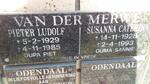 MERWE Pieter Ludolf, van der 1929-1985 & Susanna Caterina 1928-1993