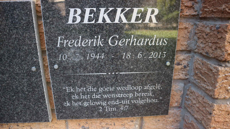 BEKKER Frederik Gerhardus 1944-2013