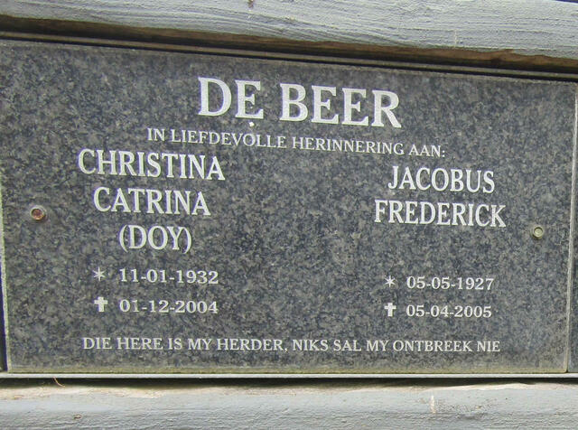 BEER Jacobus Frederick, de 1927-2005 & Christina Catrina 1932-2004