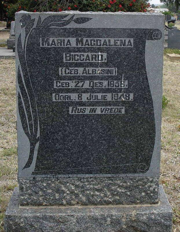 BICCARD Maria Magdalena nee ALBASINI 1856-1948