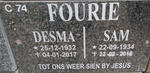 FOURIE Sam 1934-2018 & Desma 1932-2017