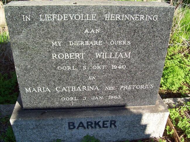 BARKER Robert William -1940 & Maria Catharina PRETORIUS -1963