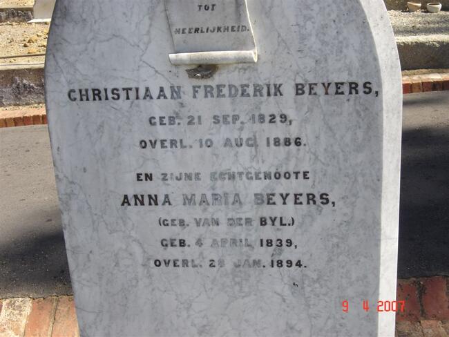 BEYERS Christiaan Frederik 1829-1886 & Anna Maria VAN DER BYL 1839-1894