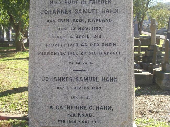 HAHN Johannes Samuel 1837-1919 :: HAHN Johenns Samuel 1869-1869 :: HAHN A. Catherine C. nee KNAB 1844-1935