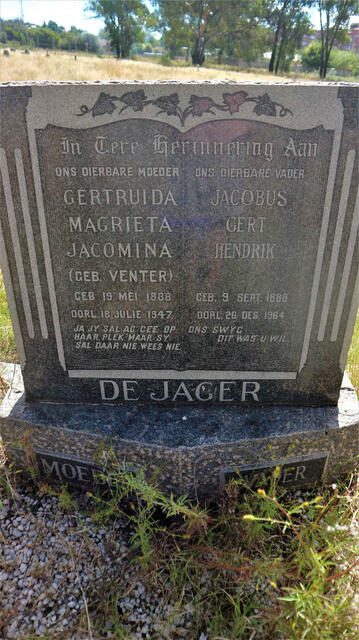 JAGER Jacobus Gert Hendrik, de 1888-1964 & Gertruida Magrietha Jacomina VENTER 1888-1947