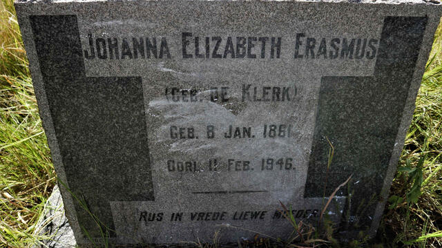 ERASMUS Johanna Elizabeth nee DE KLERK 1861-1946