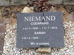 NIEMAND Coenraad 1938-2012 & Sarah 1938-