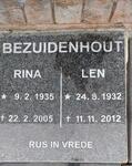 BEZUIDENHOUT Len 1932-2012 & Rina 1935-2005