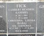 FICK Lambert Hendrik 1921-2004 & Christina Louisa GROENEWALD 1918-2012