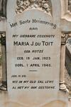 TOIT Maria J., du nee KOTZé 1923-1945