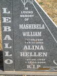 LEBALLO Mashibela William 1940-2004 & Alina Hellen 1943-2006