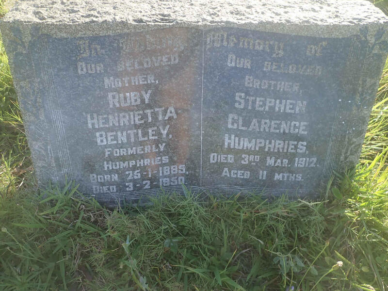 BENTLEY Ruby Henrietta formerly HUMPHRIES 1885-1950 :: HUMPHRIES Stephen Clarence -1912
