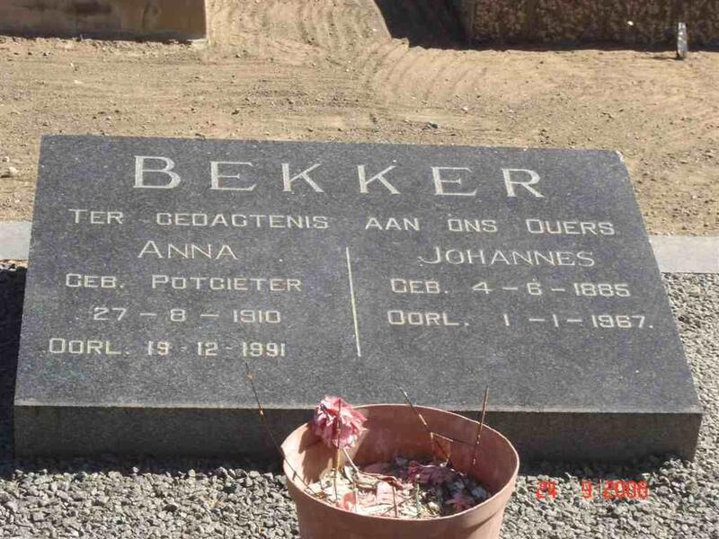BEKKER Johannes 1885-1967 & Anna POTGIETER 1910-1991