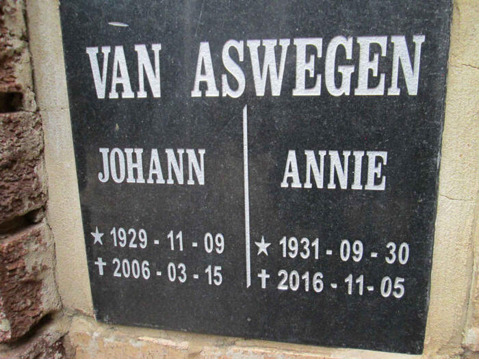 ASWEGEN Johann, van 1929-2006 & Annie 1931-2016
