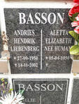 BASSON Andries Hendrik Liebenberg 1950-2002 & Aletta Elizabeth nee HUMAN 1950-