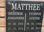 MATTHEE Hendrik Johannes 1931-2018 & Yvonne Louise 1934-2013