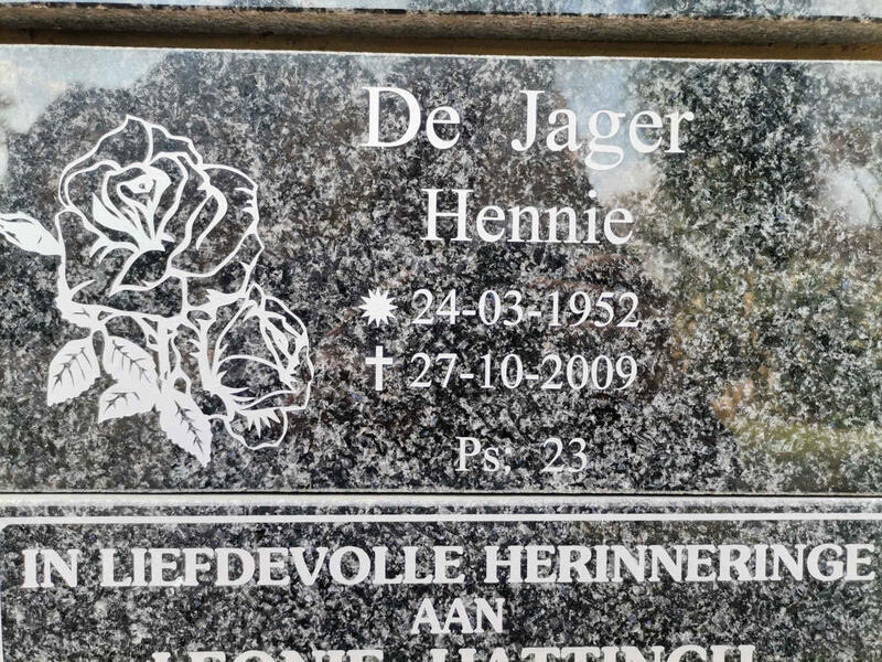 JAGER Hennie, de 1952-2009