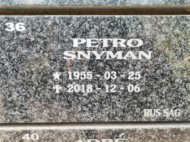SNYMAN Petro 1955-2018