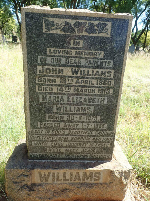 WILLIAMS John 1860-1913 & Maria Elizabeth 1873-1955