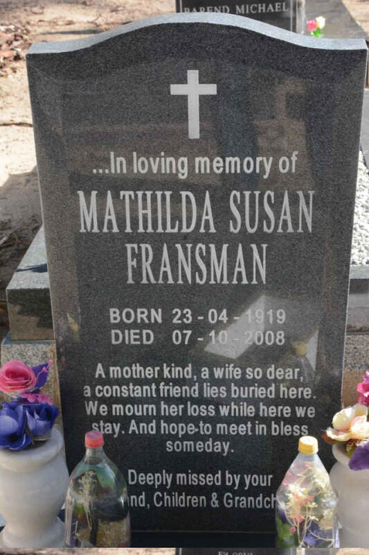 FRANSMAN Mathilda Susan 1919-2008
