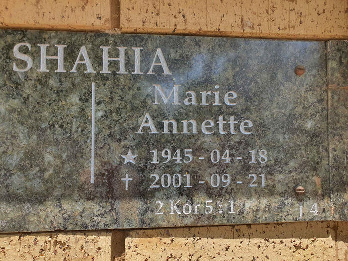 SHAHIA Marie Annette 1945-2001