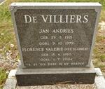 VILLIERS Jan Andries, de 1921-1979 & Florence Valerie SLABBERT 1920-2004