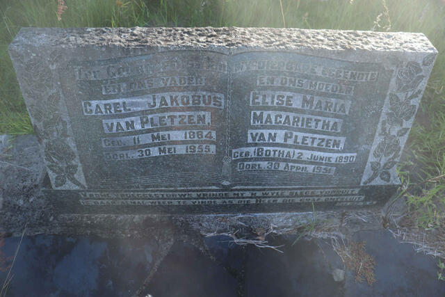PLETZEN Carel Jakobus, van 1884-1955 & Elise Maria Magaretha BOTHA 1890-1951