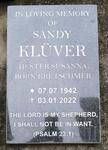 KLUVER Sandy Hester Susanna nee KRETSCHMER 1942-2022