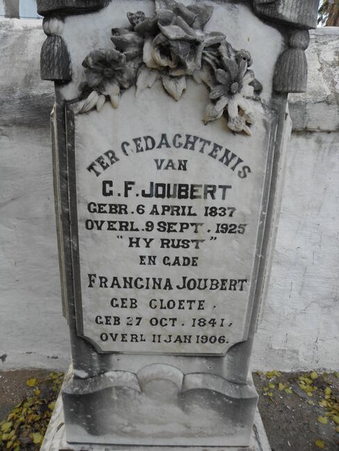 JOUBERT G.F. 1837-1925 & Francina CLOETE 1841-1906
