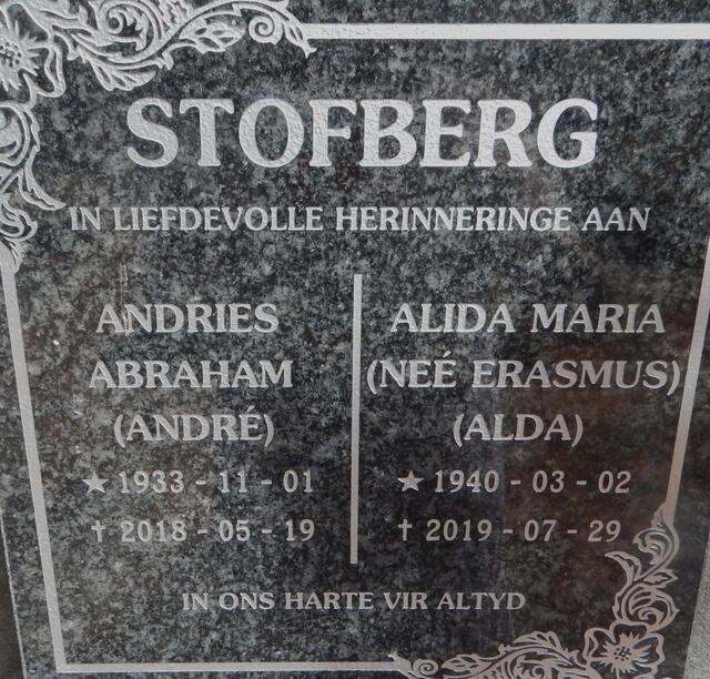 STOFBERG Andries Abraham 1933-2018 & Alida Maria ERASMUS 1940-2019