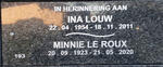 LOUW Ina 1954-2011 :: LE ROUX Minnie 1923-2020