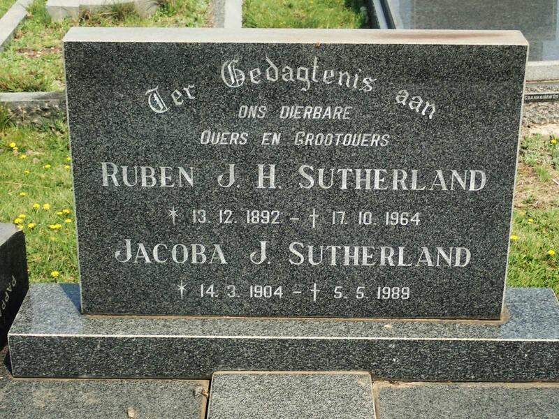 SUTHERLAND Ruben J.H. 1892-1964 & Jacoba J. 1904-1989